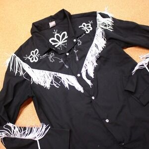 Barbie Movie Western Fringe Snap Shirt Small Black Embroidery Fringe Spirit